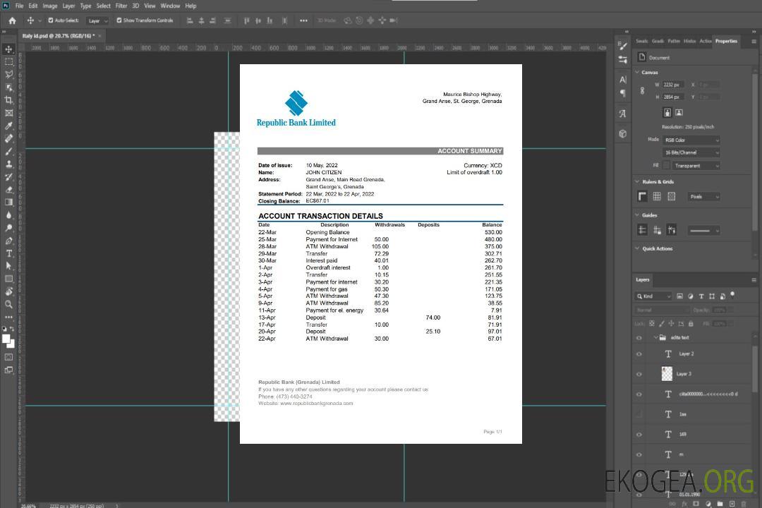 Relevé bancaire de la République de Grenade template